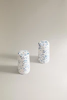 SPECKLED STONEWARE SALT AND PEPPER SHAKER SET