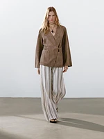 Crossover suede leather kimono