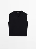 Veste sans manches en maille à col V