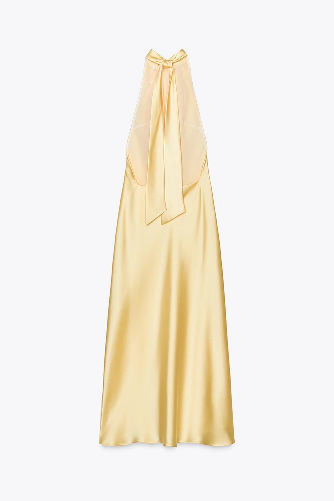 SATIN HALTER MIDI DRESS