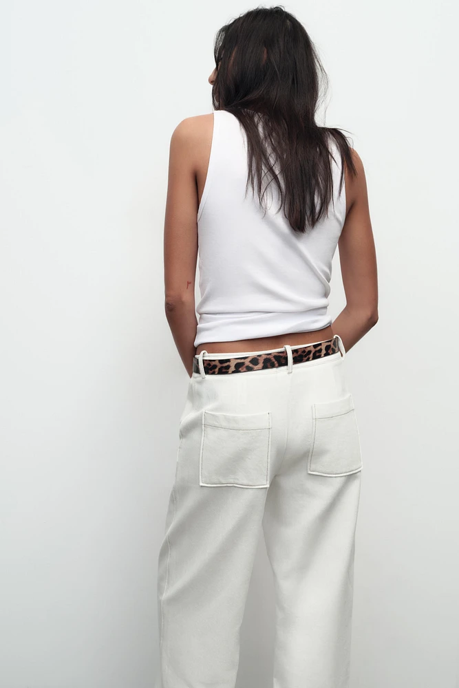 ANIMAL PRINT BELTED PANTS