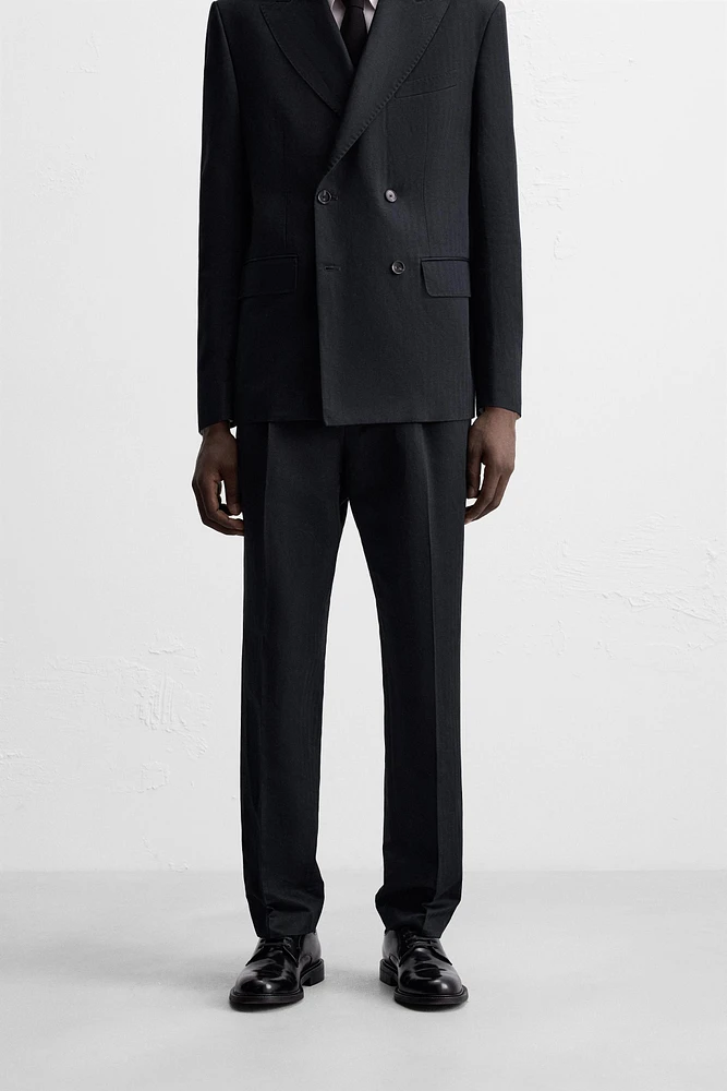 HERRINGBONE LINEN COTTON SUIT PANTS