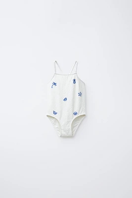 2-6 YEARS/ EMBROIDERED TEXTURED SWIMSUIT