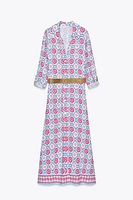BELTED PRINT MIDI DRESS