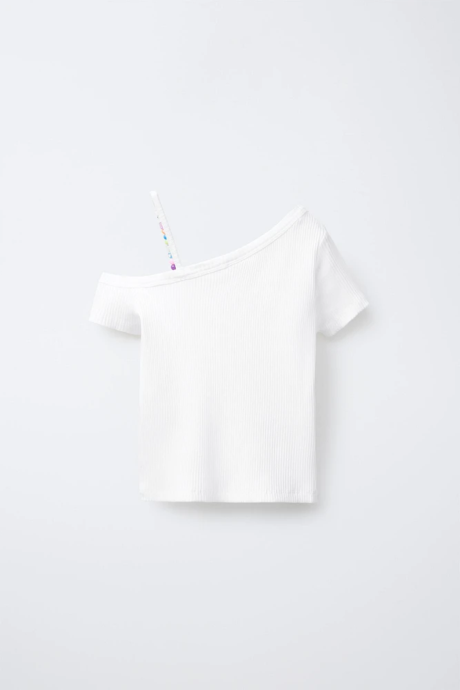ASYMMETRIC RIBBED BEADED TOP