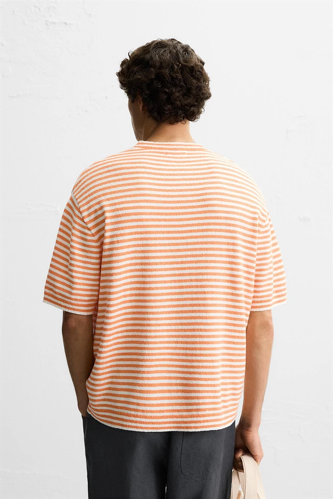 STRIPED TEXTURED KNIT T-SHIRT