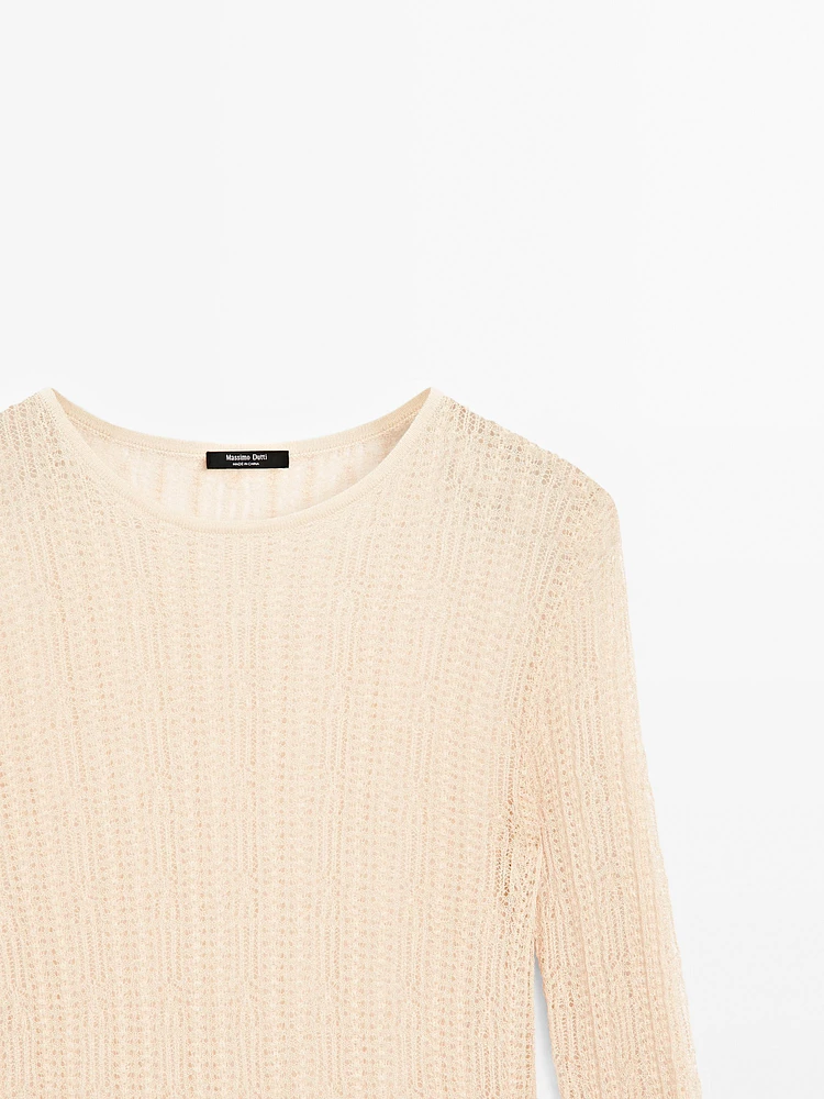 Long sleeve T-shirt with openwork fabric