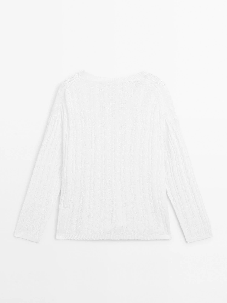 Pull coton en maille tressée ajourée