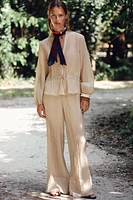 WRINKLED EFFECT SEMI-SHEER WIDE LEG PANTS