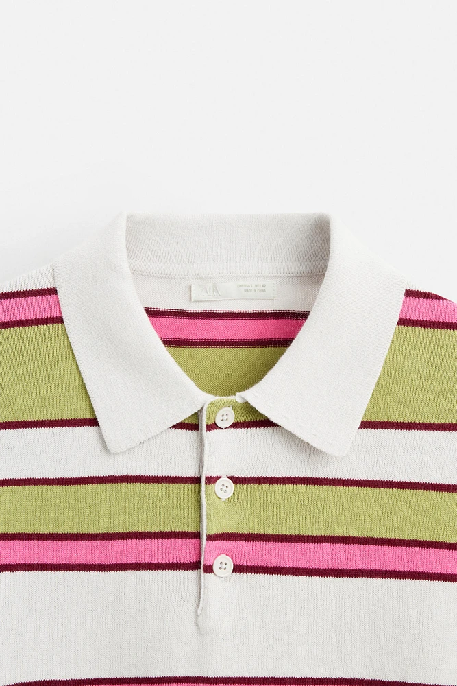 STRIPED KNIT POLO SHIRT
