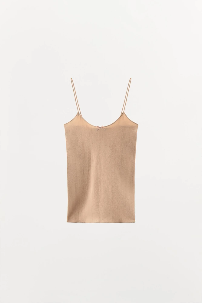 POINTELLE SATIN BOW TANK TOP