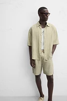 STRIPED LINEN VISCOSE SHORTS