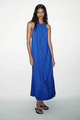 FLOWY HALTER MIDI DRESS