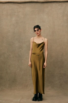 SATIN MIDI DRESS WITH BELT