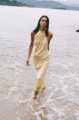 SATIN HALTER MIDI DRESS