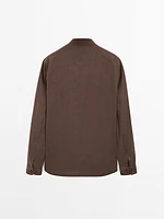 100% linen stand collar overshirt