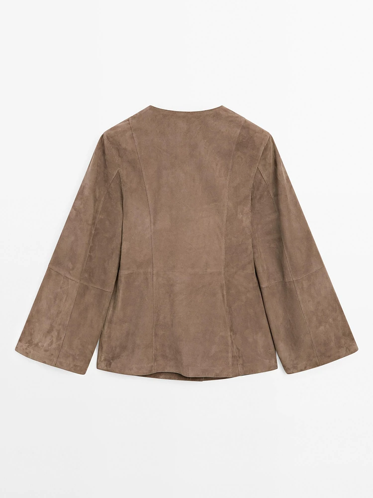 Crossover suede leather kimono