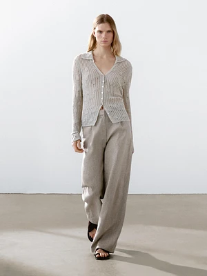 Pinstriped wide-leg linen trousers