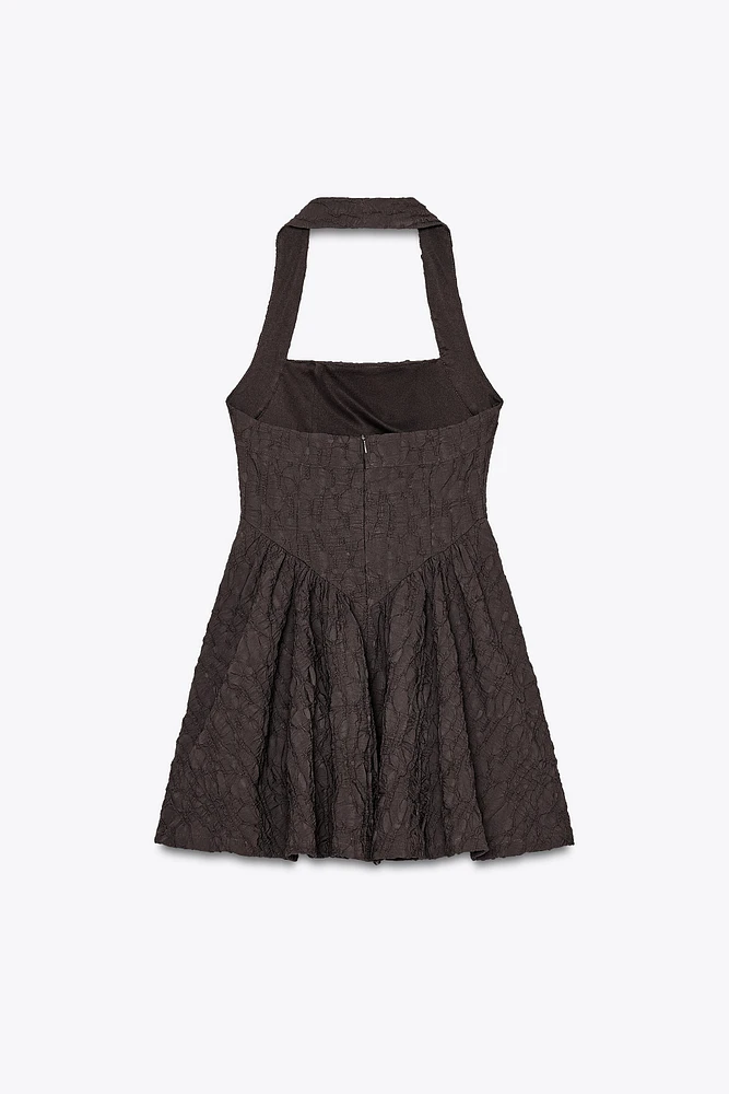 TEXTURED HALTER DRESS