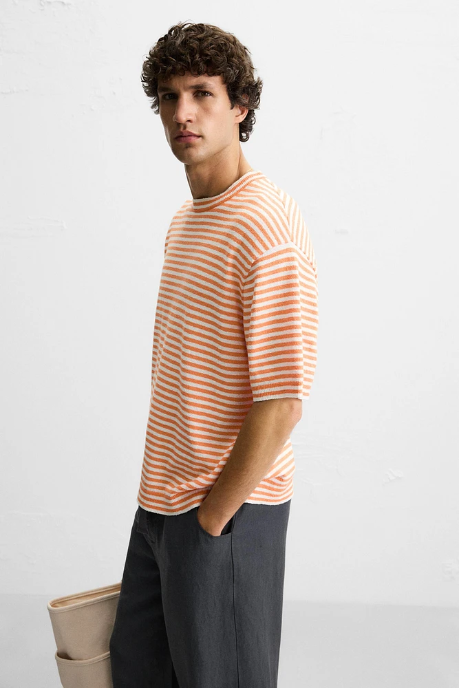 STRIPED TEXTURED KNIT T-SHIRT