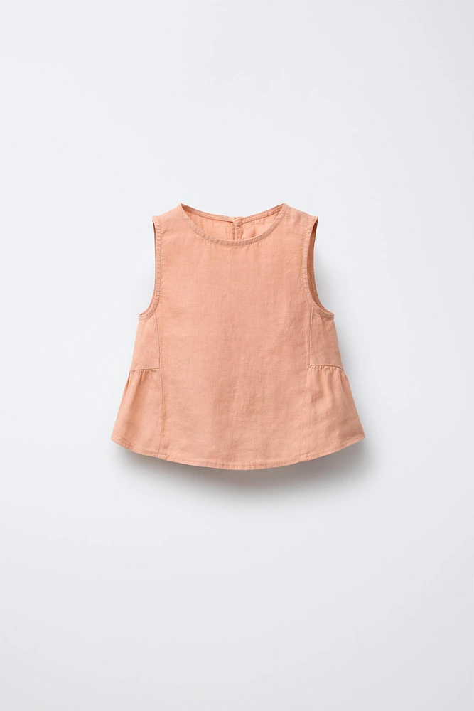 100% LINEN PEPLUM BLOUSE