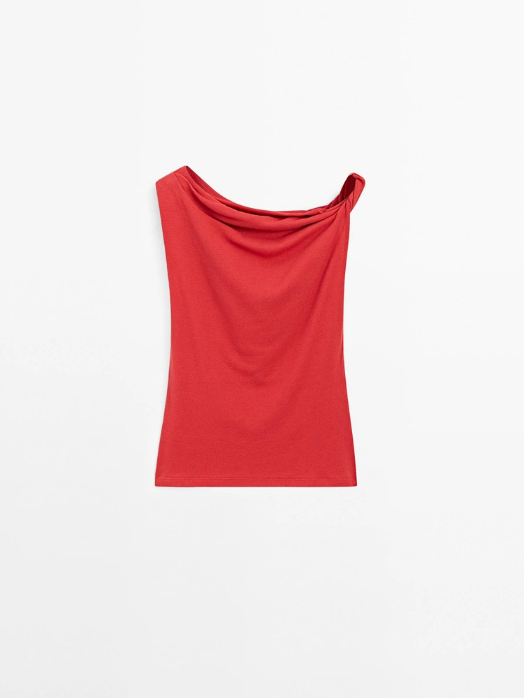 Top drapé avec nœud en coton