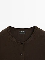 Knit cardigan with rhinestone button detail