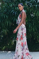PRINTED MIDI HALTER DRESS