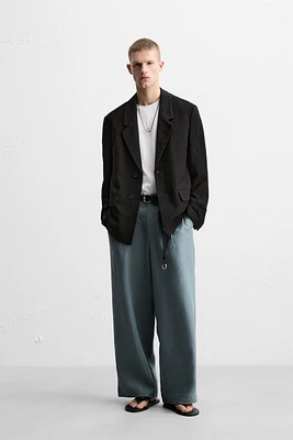 RELAXED FIT WRINKLED JACQUARD BLAZER