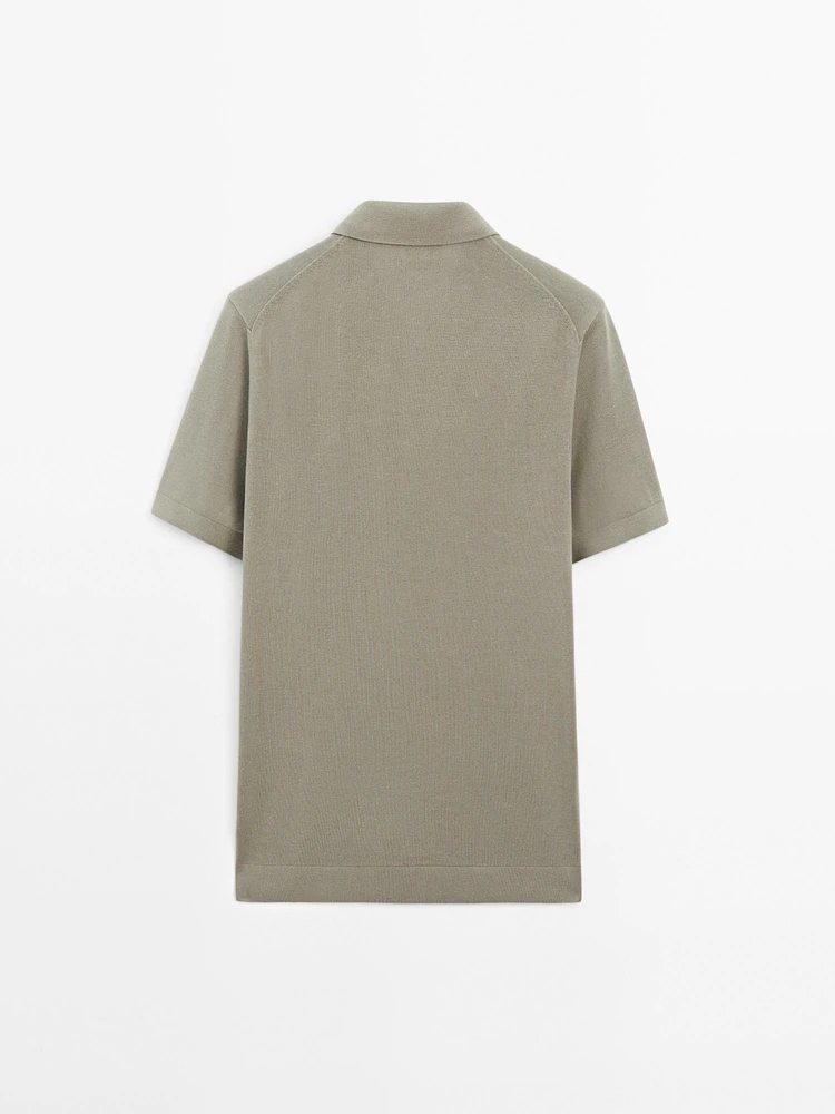 Cotton knit quarter-zip polo shirt