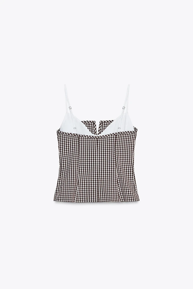 TOP ÉLASTIQUE À CARREAUX VICHY EN MATIÈRES VARIÉES