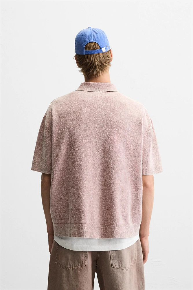 WASHED BOUCLÉ KNIT POLO SHIRT