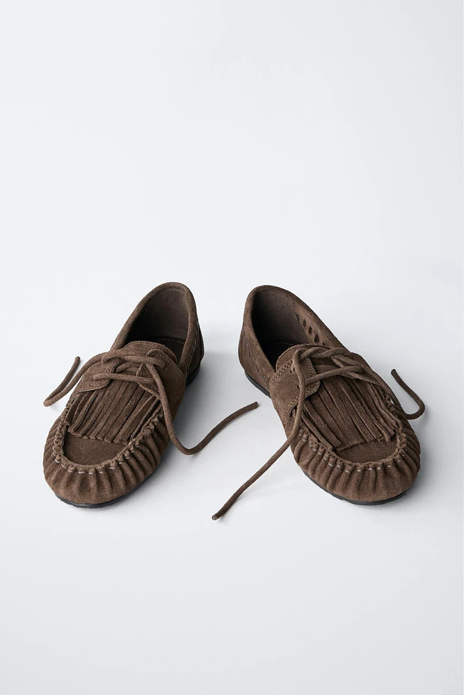 MOCASSINS EN CUIR VELOURS AVEC FRANGES