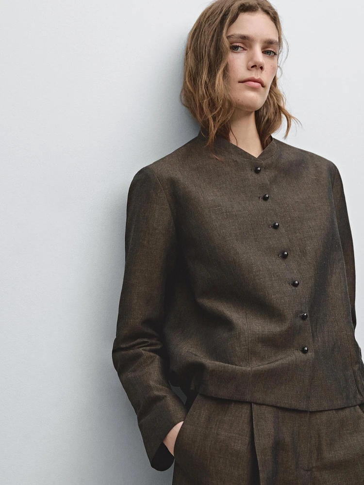 Linen blend jacket with button detail