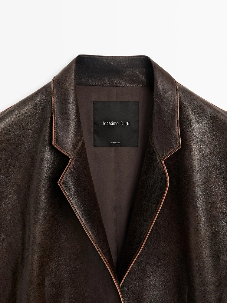 Manteau en cuir nappa effet usé