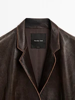 Manteau en cuir nappa effet usé
