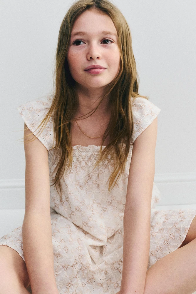 EMBROIDERED RUFFLE DRESS