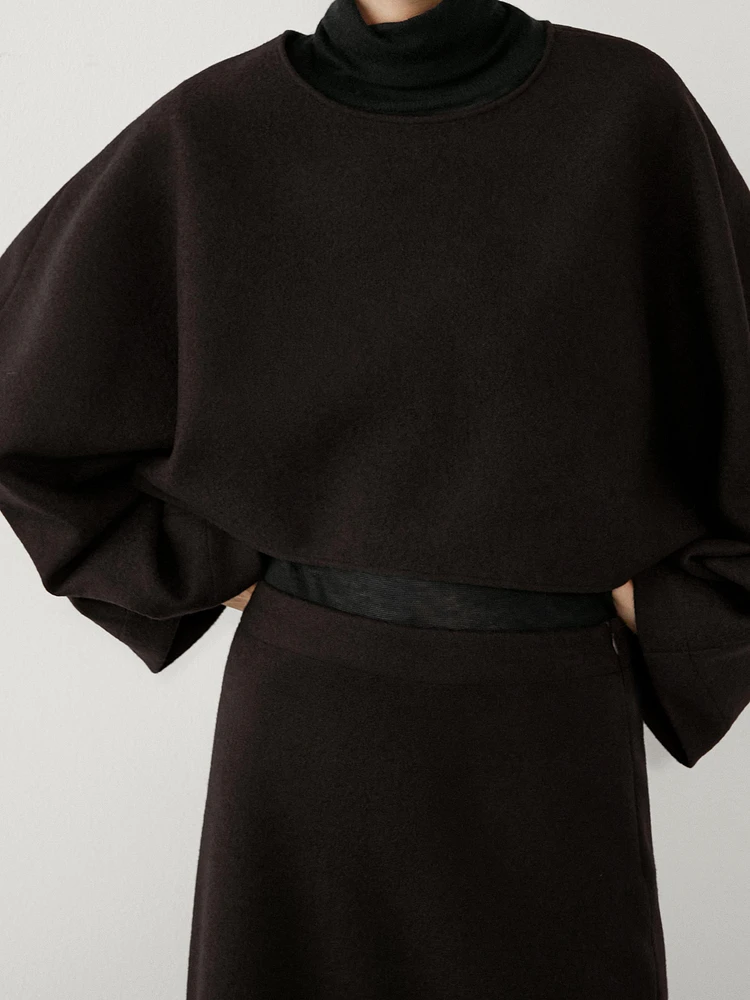 Long wool blend skirt with slit