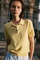 SHORT SLEEVE KNIT POLO TOP