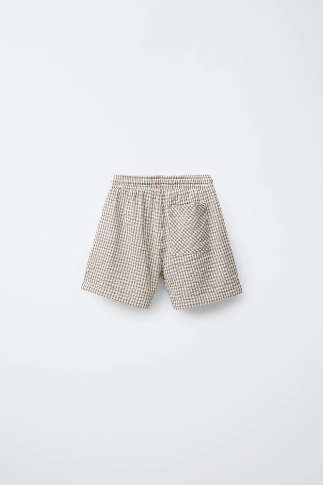 TEXTURED GINGHAM SHORTS