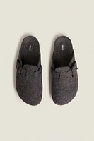 BUCKLED FELT MULE CLOG SLIPPERS