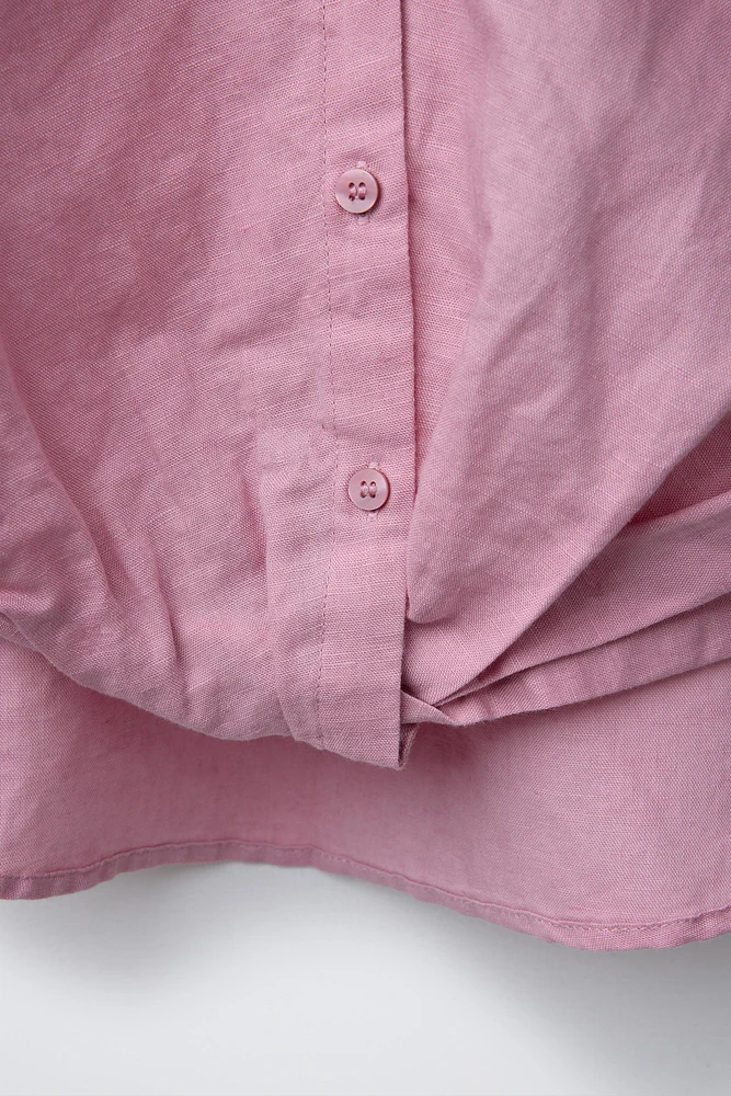 LINEN-BLEND GATHERED SHIRT