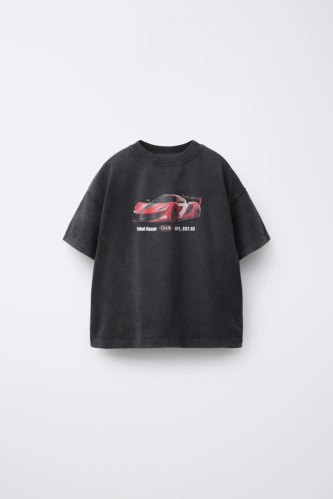 T-SHIRT EFFET DÉLAVÉ VOITURE