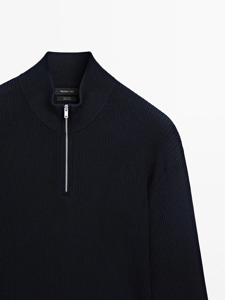 Pull en maille à col camionneur zipp