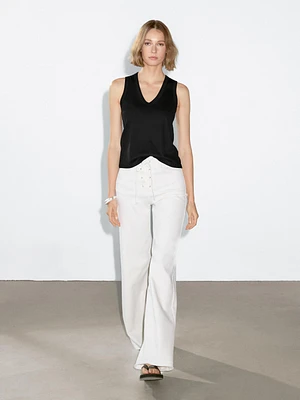 Sleeveless mercerised cotton T-shirt