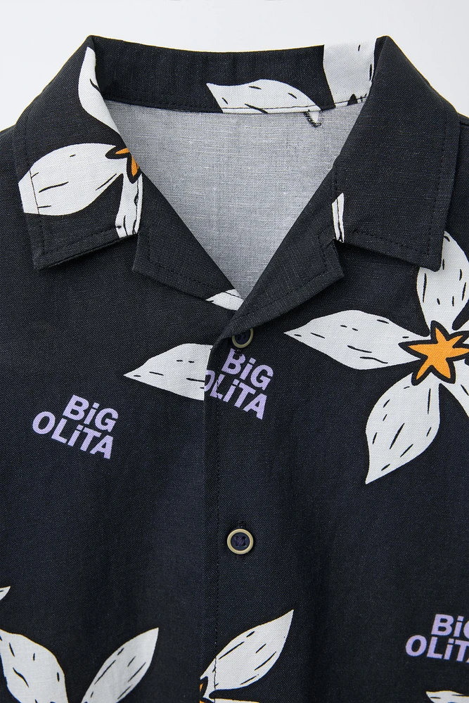 FLORAL AND TEXT PRINT SHIRT