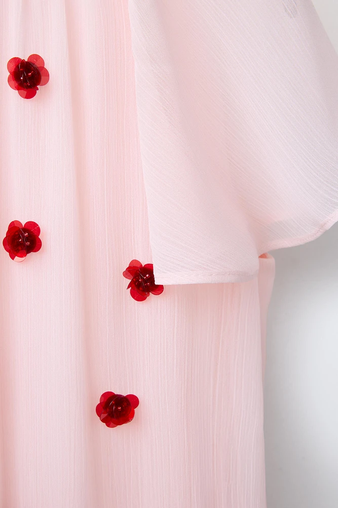 FLOWY DRESS WITH JEWEL FLOWER DETAIL