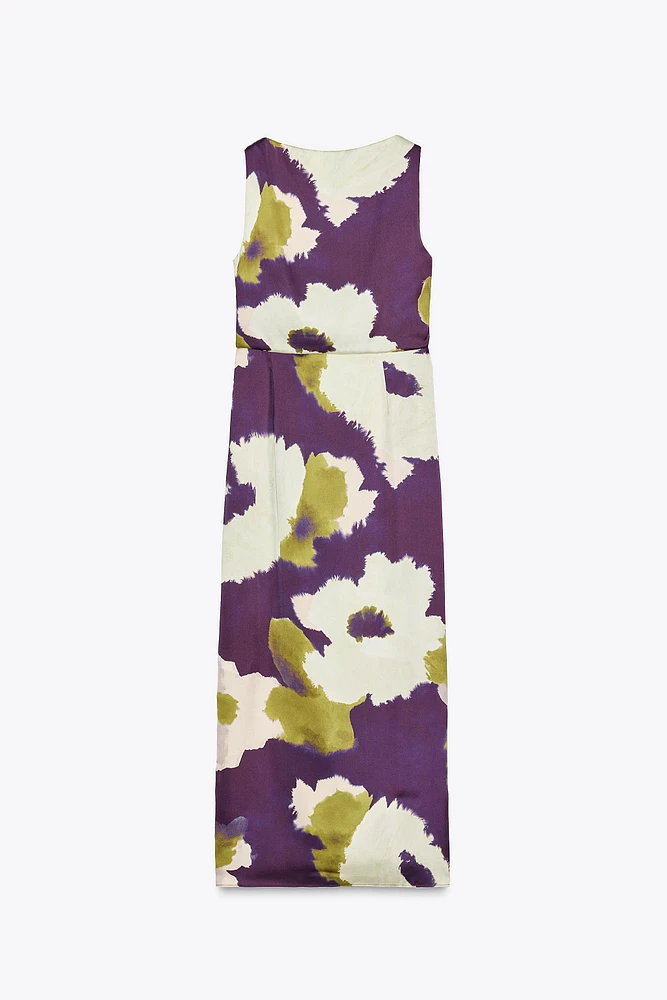PRINTED SATIN EFFECT MIDI DRESS