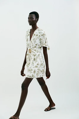 PRINTED MINI DRESS WITH OPENWORK EMBROIDERY