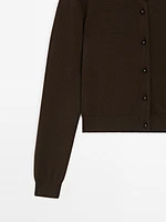 Knit cardigan with rhinestone button detail